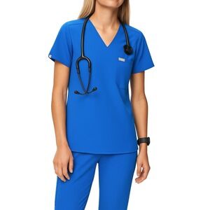 Figs Catarina One-Pocket Scrub Blue Womens Top Size L